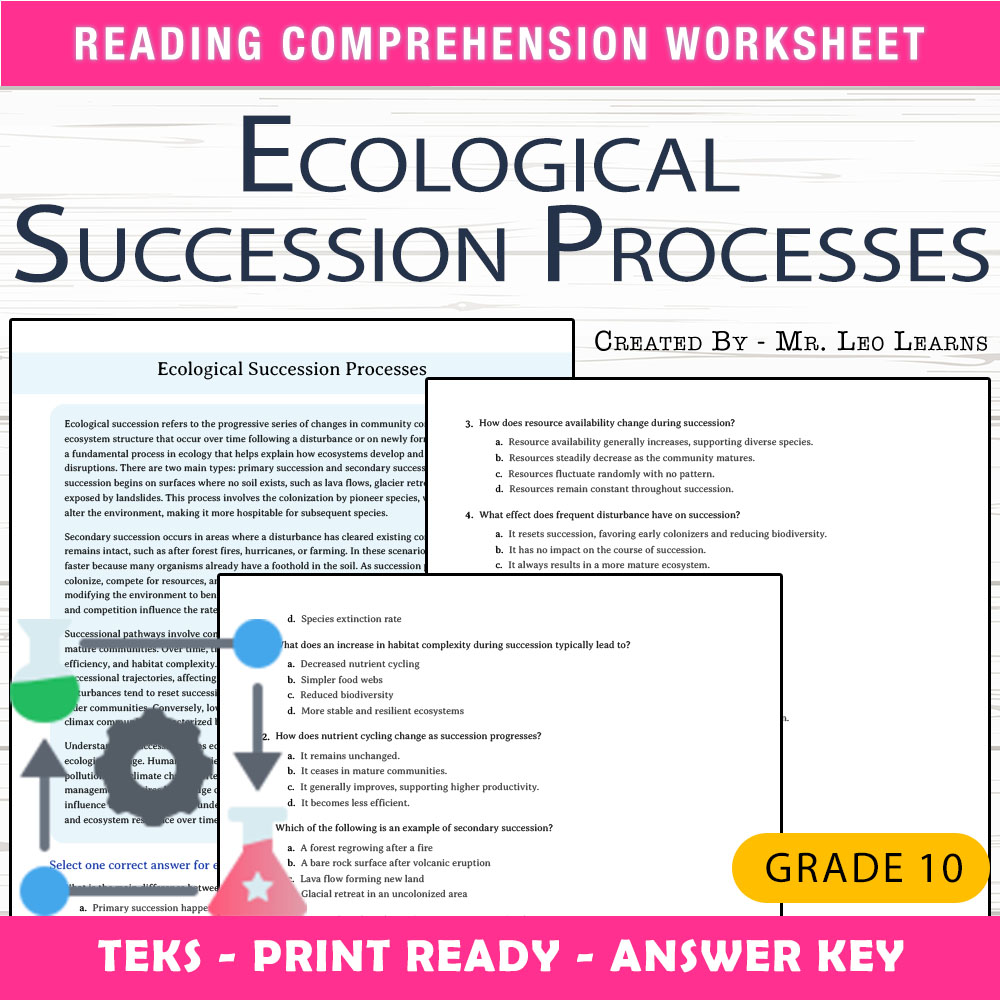 Grade 10 Science worksheet worksheet — Grade 10 Science — Ecological Succession Processes Worksheet for Mastery — page 1