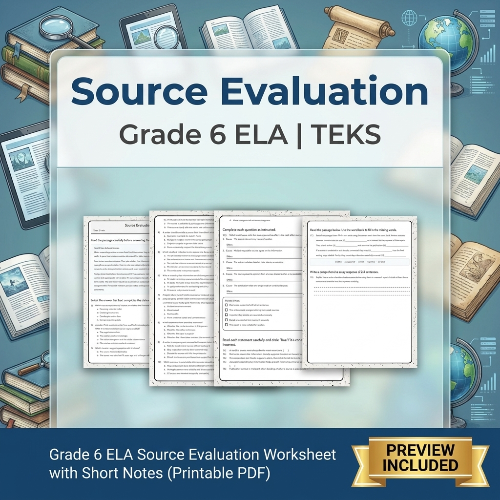 Grade 6 Evidence-Based Text Analysis ELA Full-Year Bundle (TEKS) Worksheets — included worksheet 20