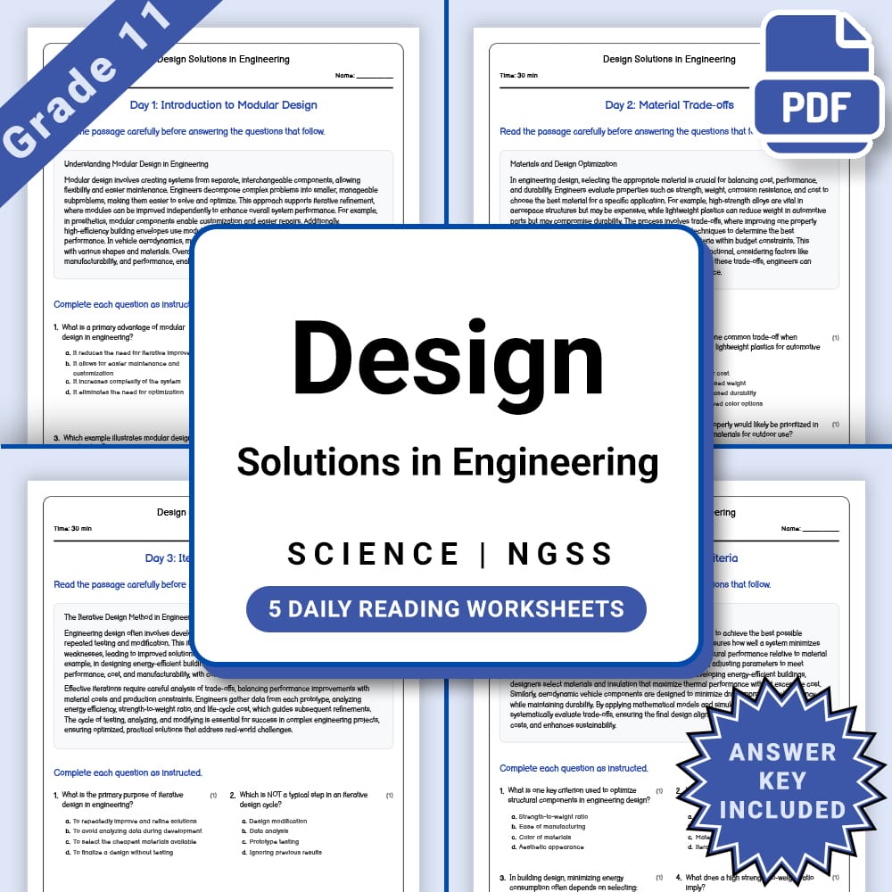 Grade 11 Science daily reading worksheet worksheet — Grade 11 Science – Design Solutions in Engineering Worksheet(PDF +Ans…