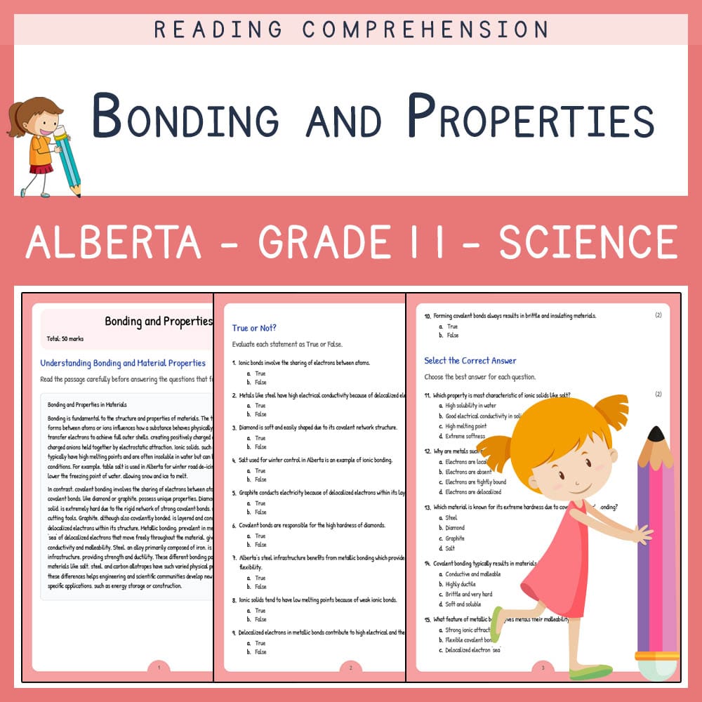 Grade 11 Science worksheet elena worksheet — Grade 11 Science | Bonding and Properties Worksheet | Alberta Standards — page 1