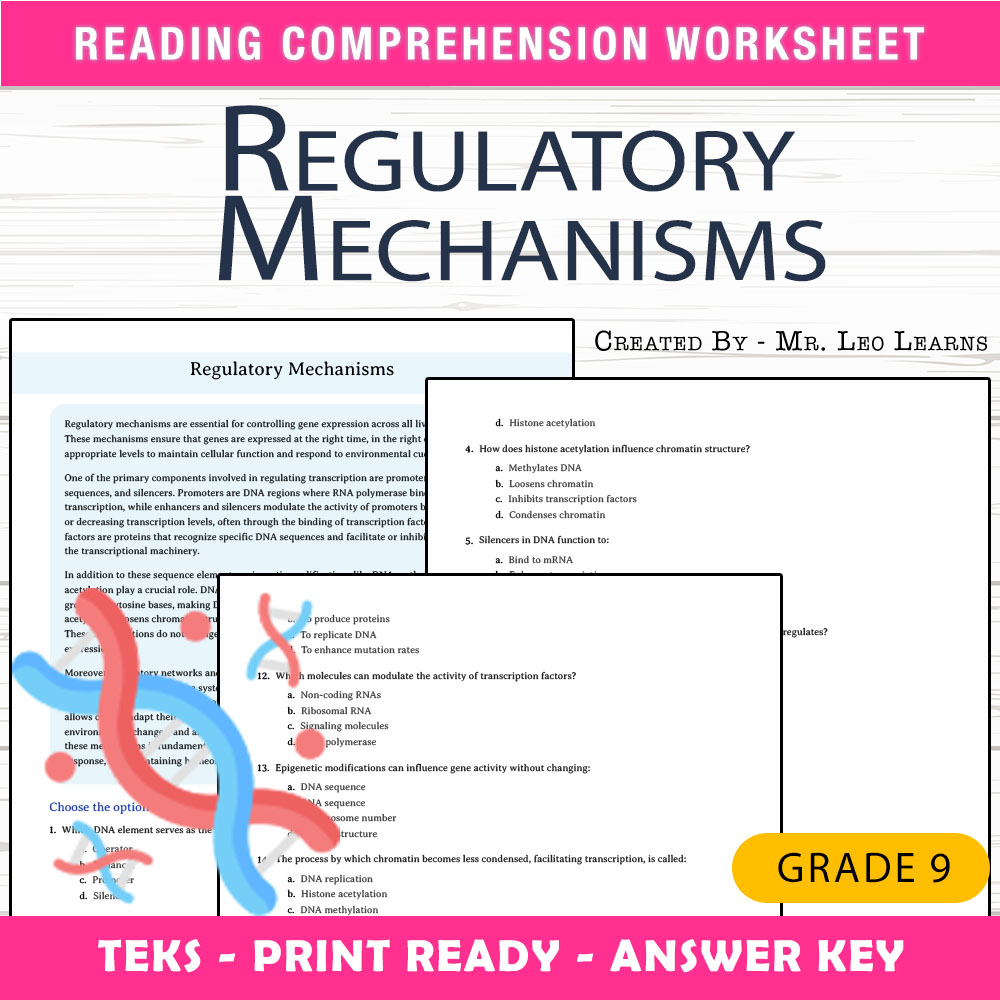 Grade 9 Science worksheet worksheet — 9th Grade Science – Regulatory Mechanisms Worksheet for Mastery — page 1