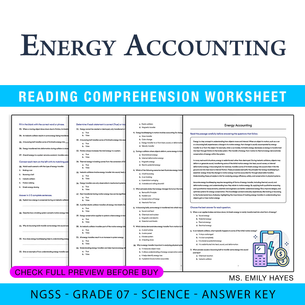 Grade 7 Science worksheet — Grade 7 Science | Energy Accounting Worksheet (PDF+ Answer Key) — page 1