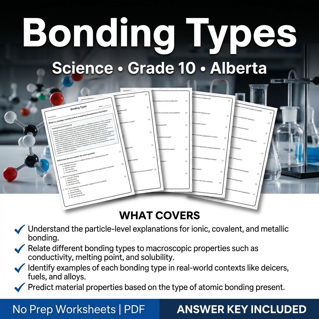 Bonding Types Worksheet for Grade 10 Science | Alberta Standards