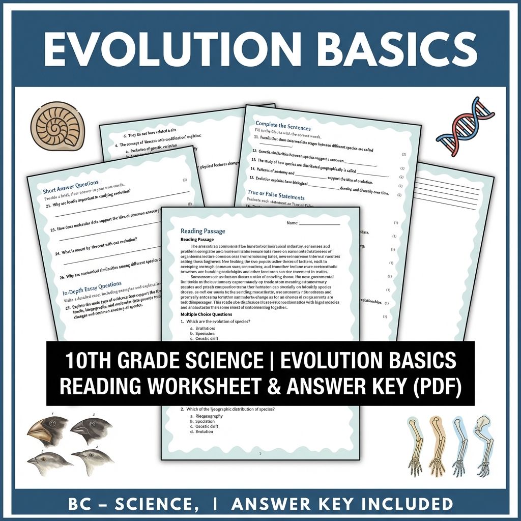 10th Grade Science | Evolution Basics Reading Worksheet & Answer Key (PDF)