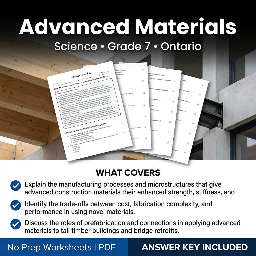 Grade 7 Science Worksheet on Advanced Materials – Ontario Standards