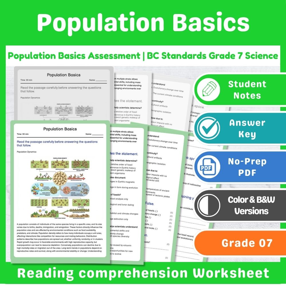 Population Basics Assessment | BC Standards Grade 7 Science