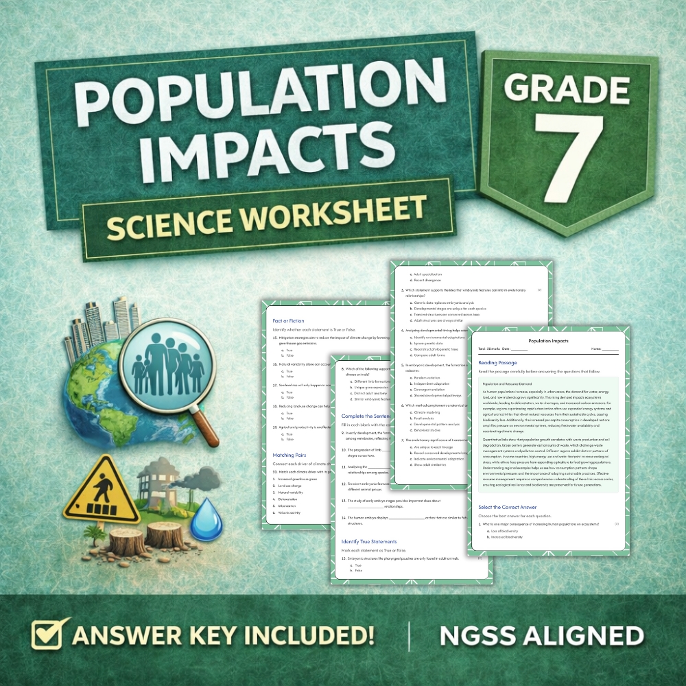 7th Grade Science | Population Impacts Worksheet + Answer Key (NGSS Standard)