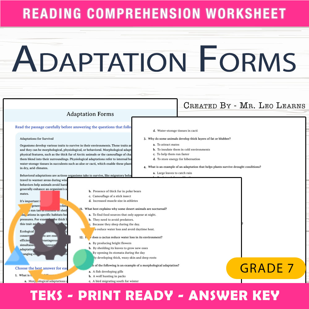 Grade 7 Science worksheet worksheet — Grade 7 Science | Adaptation Forms Worksheet for Mastery — page 1
