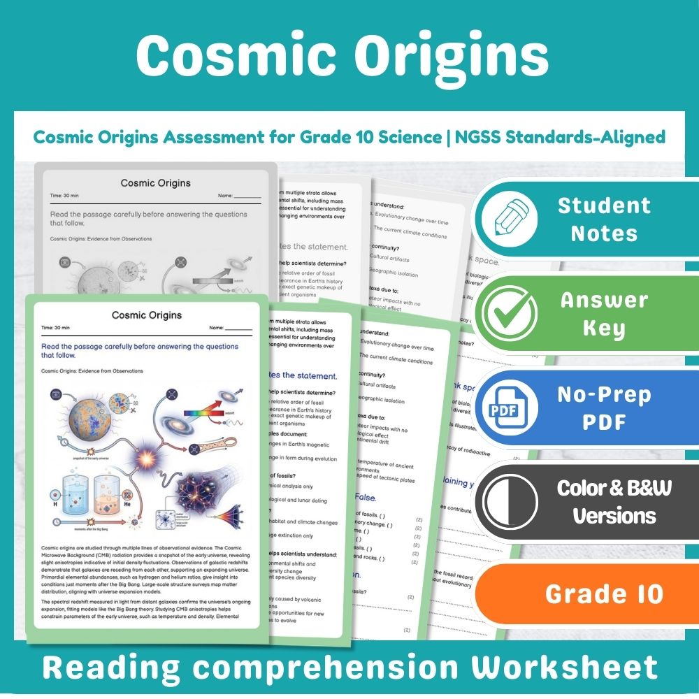 Grade 10 Science Assessment Bundle – Cosmic Origins & Space Unit — included worksheet 5