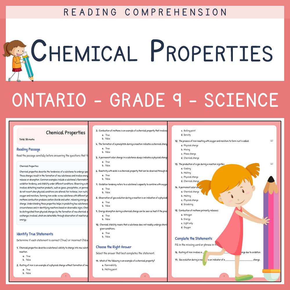 Grade 9 Science worksheet elena worksheet — Grade 9 Science | Chemical Properties Worksheet Elena | Ontario Standards — pa…
