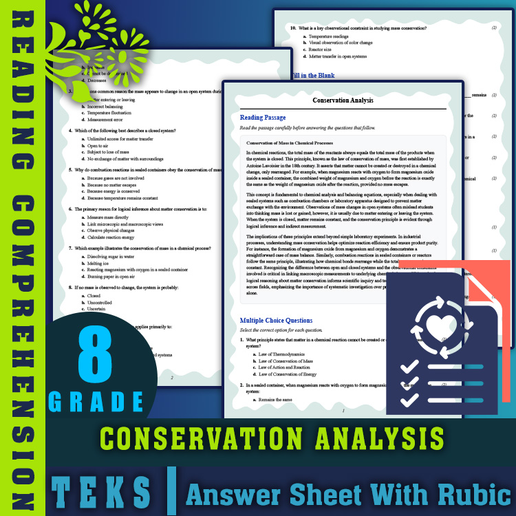 Grade 8 Science reading worksheets worksheet — Grade 8 Science – Conservation Analysis Reading Worksheet (PDF + Answer Key…