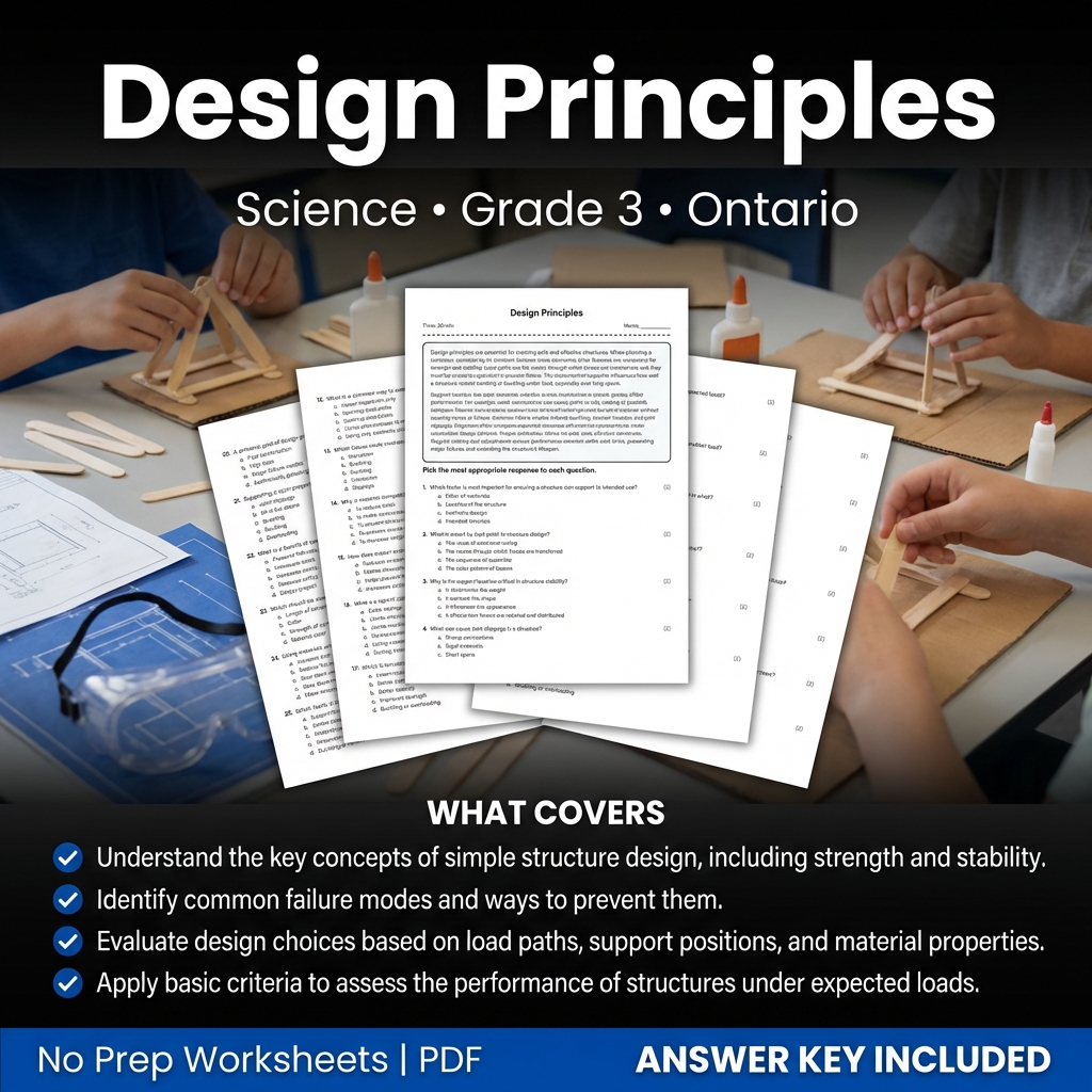 Design Principles Worksheet for Grade 3 Science | Ontario Standards