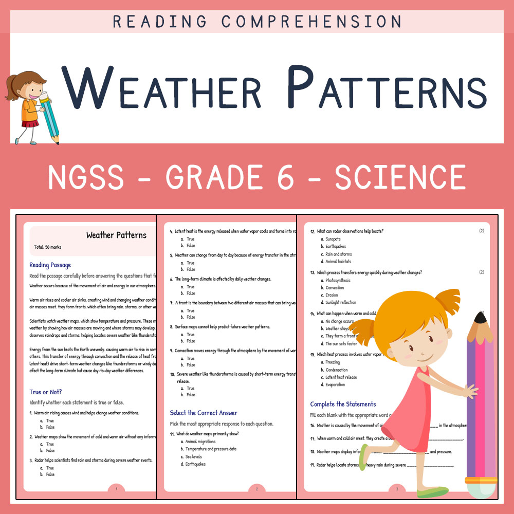 Grade 6 Science worksheets for primary grades worksheet — Grade 6 Science | Weather Patterns Worksheet (PDF) | NGSS Aligne…