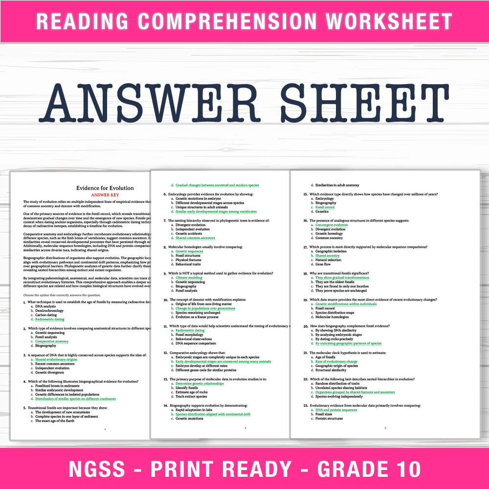 Grade 10 Science worksheet worksheet — Grade 10 Science | Evidence for Evolution Worksheet (PDF + Answer Key) — page 2
