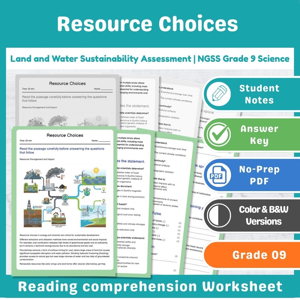 Resource Choices Assessment | NGSS Standards-Based Assessment for Grade 9 Science
