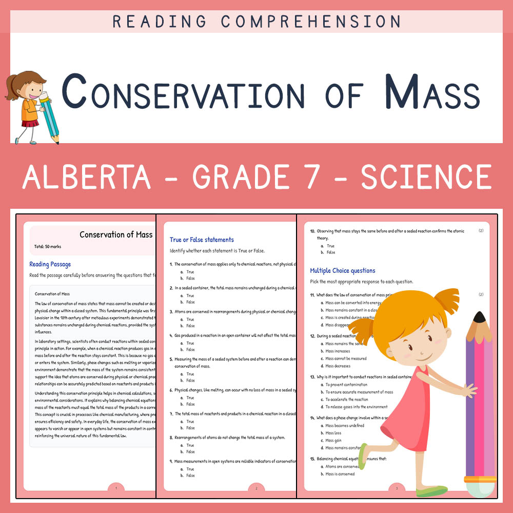 Grade 7 Science worksheet elena worksheet — Grade 7 Science | Conservation of Mass | Alberta Standard — page 1