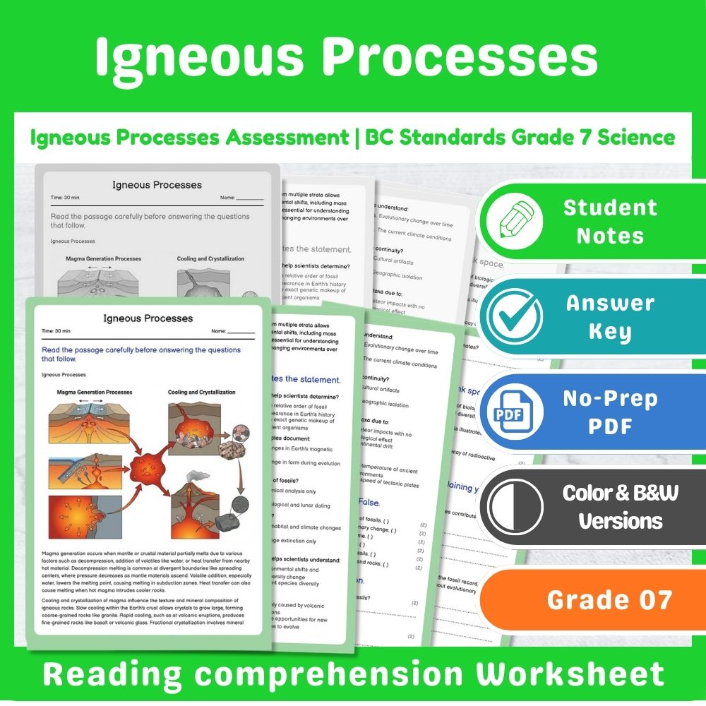 Grade 7 Science Lesson – Earth Processes Assessment & Landforms Bundle — included worksheet 11