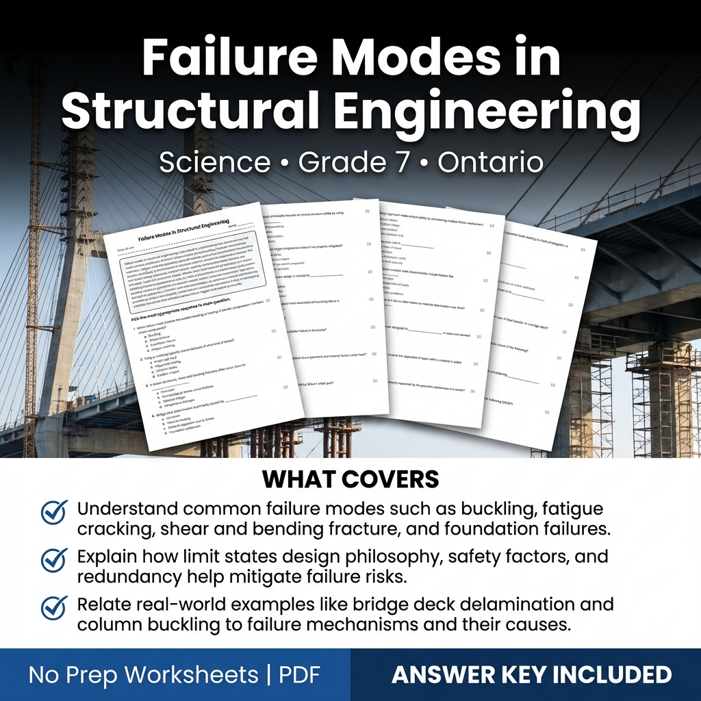 Grade 7 Science Worksheet on Failure Modes in Structural Engineering | Ontario