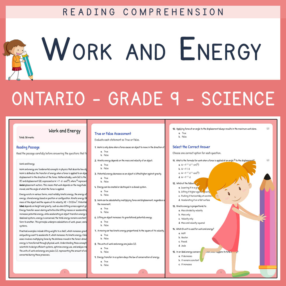 Grade 9 Science worksheet elena worksheet — Grade 9 Science Assessment | Work and Energy Worksheet Elena | Ontario Standar…