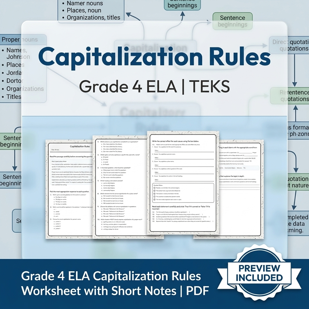Grade 4 Grammar and Punctuation ELA Lesson Bundle with Short Notes (TEKS) — included worksheet 6