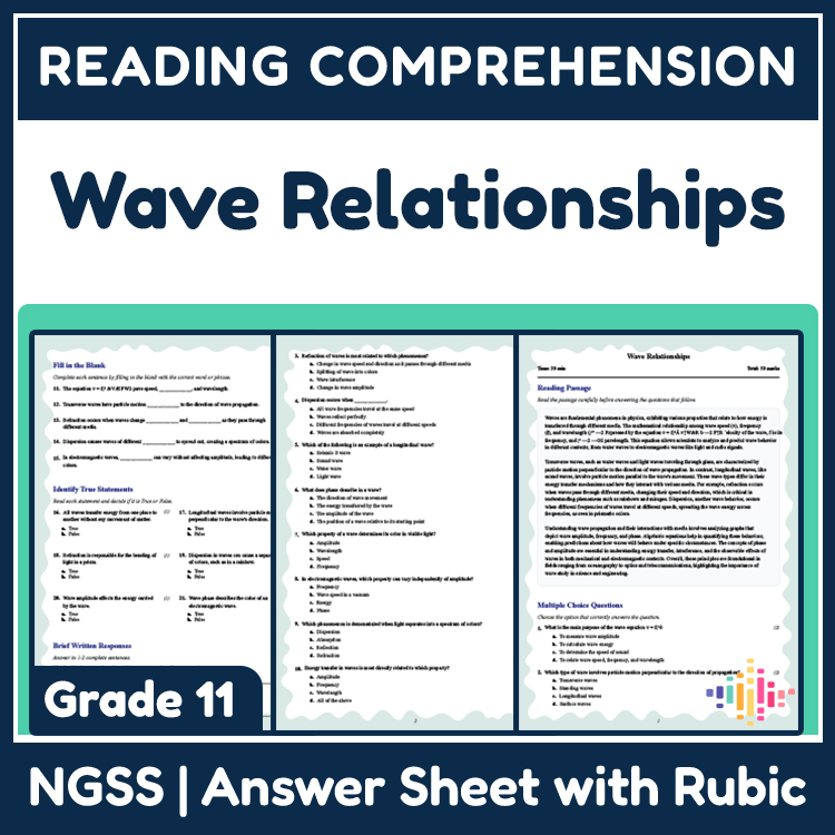 Grade 11 Science reading worksheets worksheet — 11th Grade Science | Wave Relationships Reading Worksheet & Answer Key (PD…