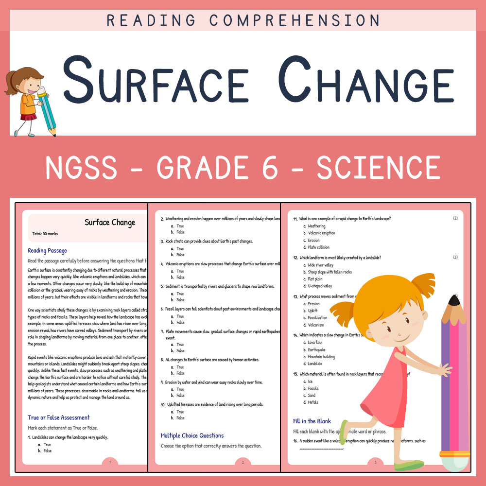 Grade 6 Science worksheets for primary grades worksheet — Grade 6 Science | Surface Change Worksheet (PDF) | NGSS Aligned…