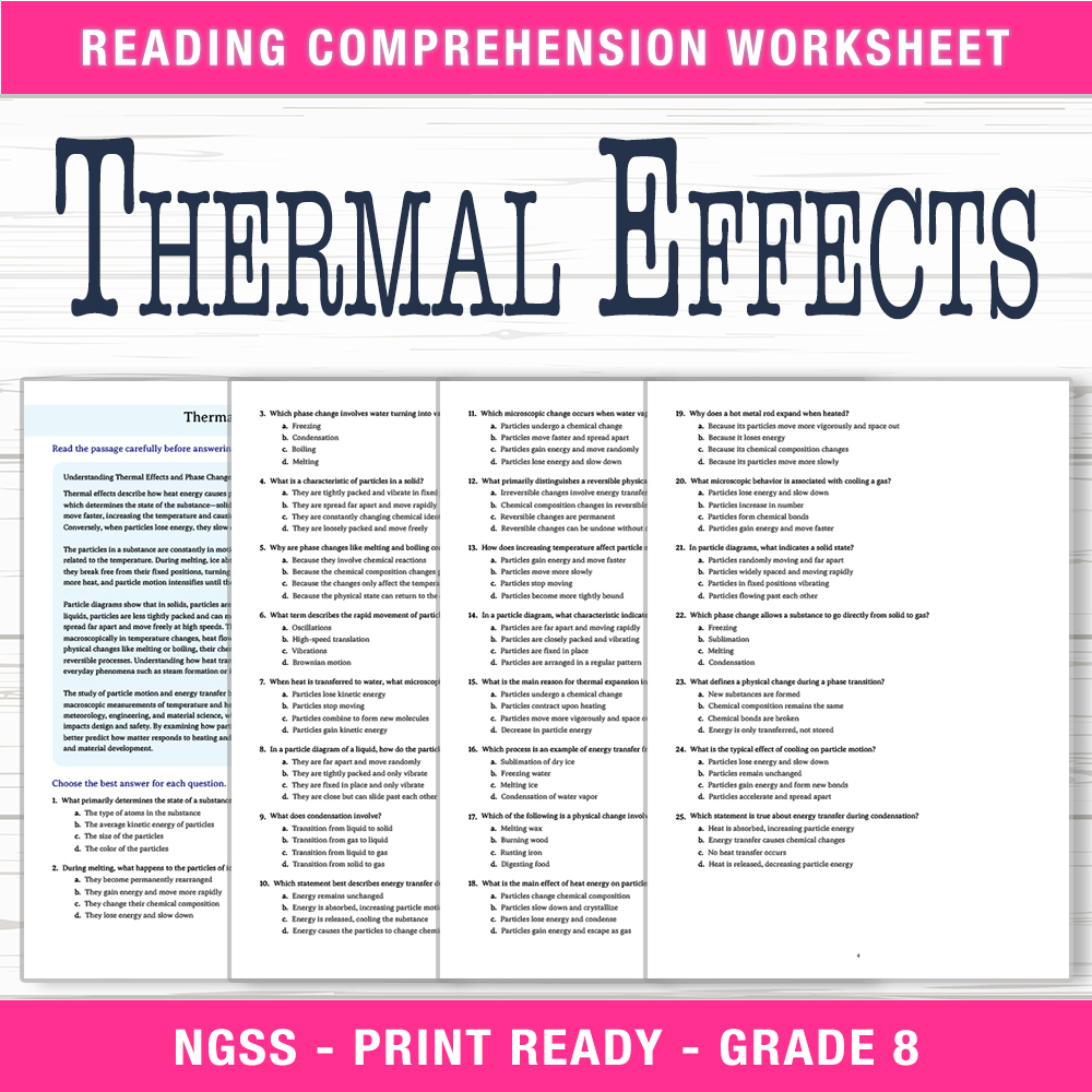 Grade 8 Science worksheet worksheet — Grade 8 Science | Thermal Effects Worksheet (PDF + Answer Key) — page 1