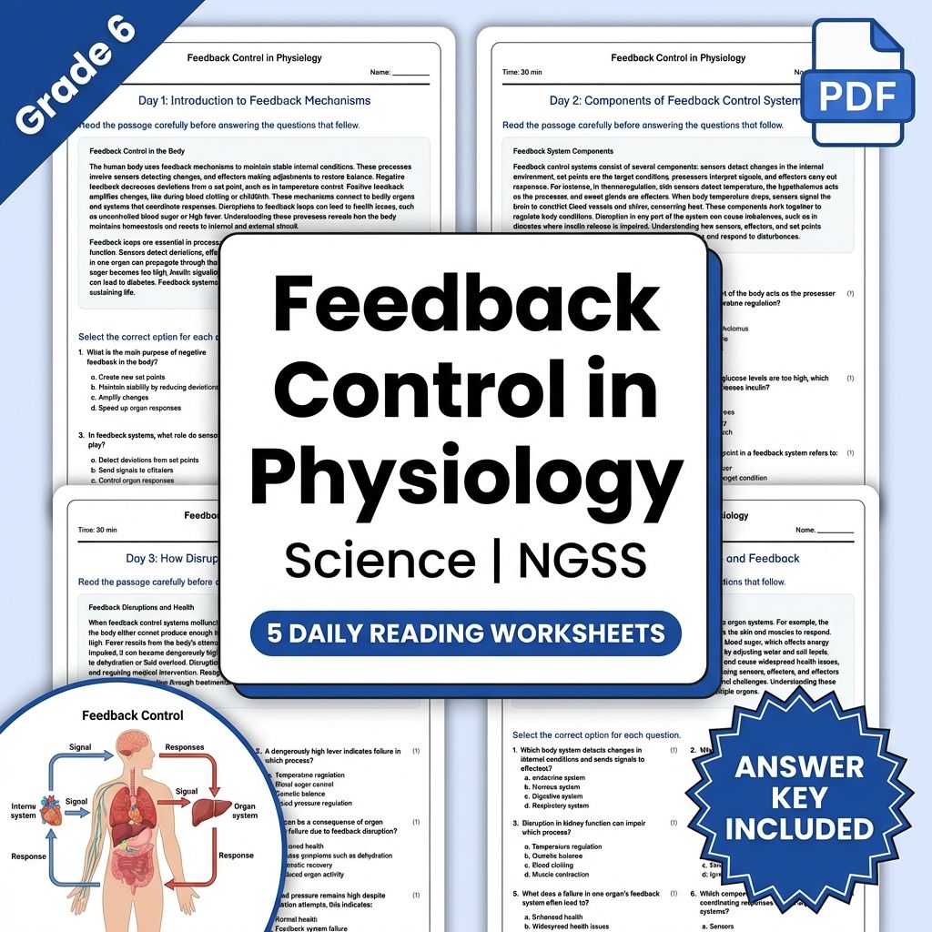 6th Grade Science | Feedback Control in Physiology Worksheet (PDF+ Answer Key)