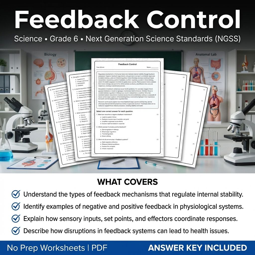 6th Grade Science | Feedback Control Worksheet & Answer Key (Printable PDF)