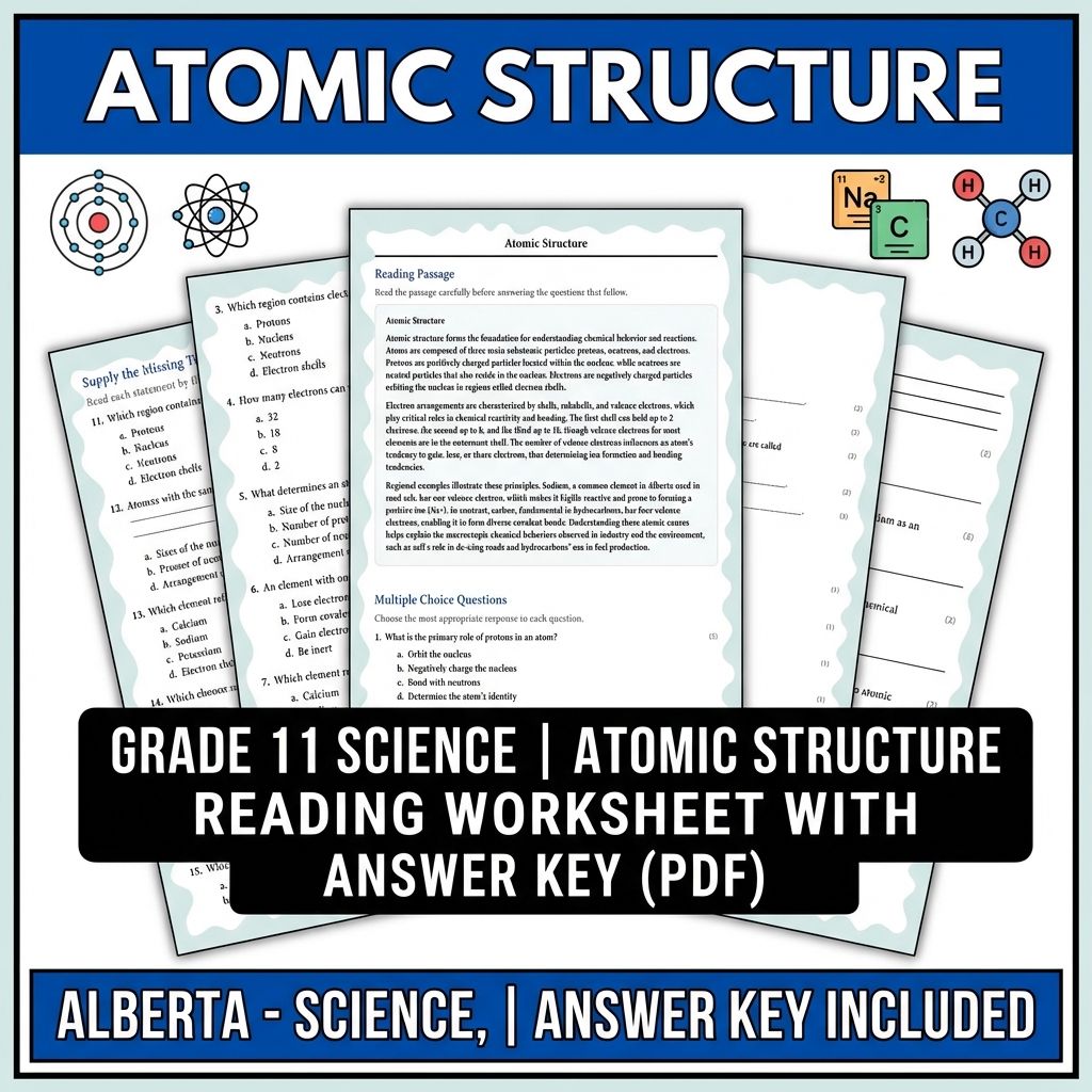 Grade 11 Science | Atomic Structure Reading Worksheet with Answer Key (PDF)
