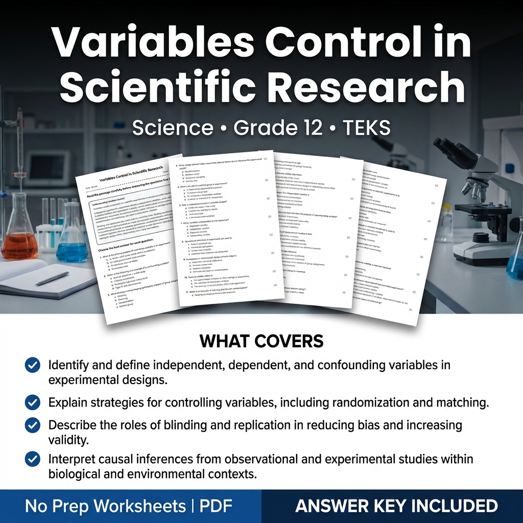 Variables Control in Scientific Research Worksheet for Grade 12 Science