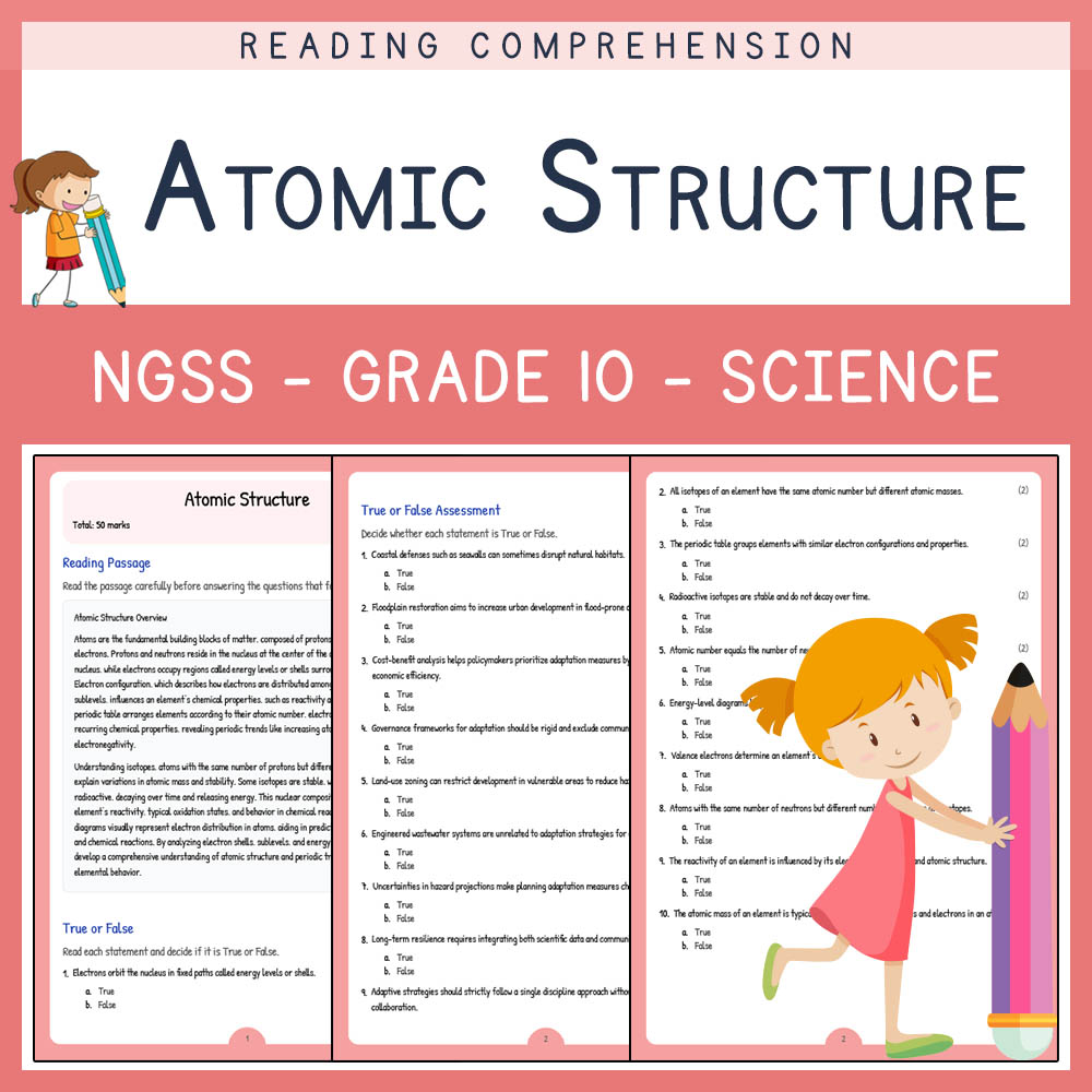 Grade 10 Science worksheet worksheet — Grade S10 cience | Atomic Structure Worksheet & Answer Key (PDF) — page 1