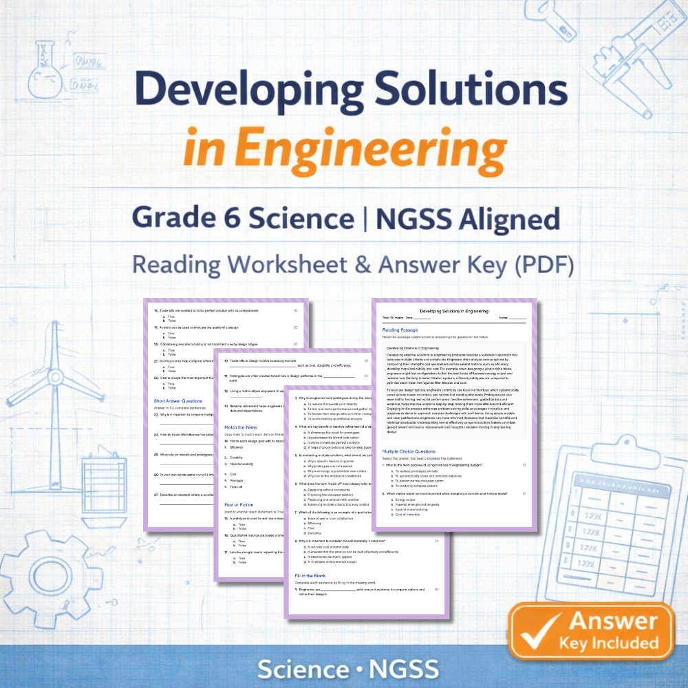 Grade 6 Science Unit Bundle | Engineering Design & Problem Solving Worksheets — included worksheet 3