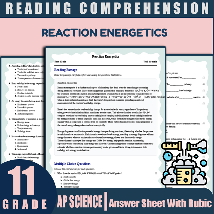 Grade 11 Science reading worksheets worksheet — Grade 11 Science | Reaction Energetics Reading Worksheet & Answer Key (PDF…