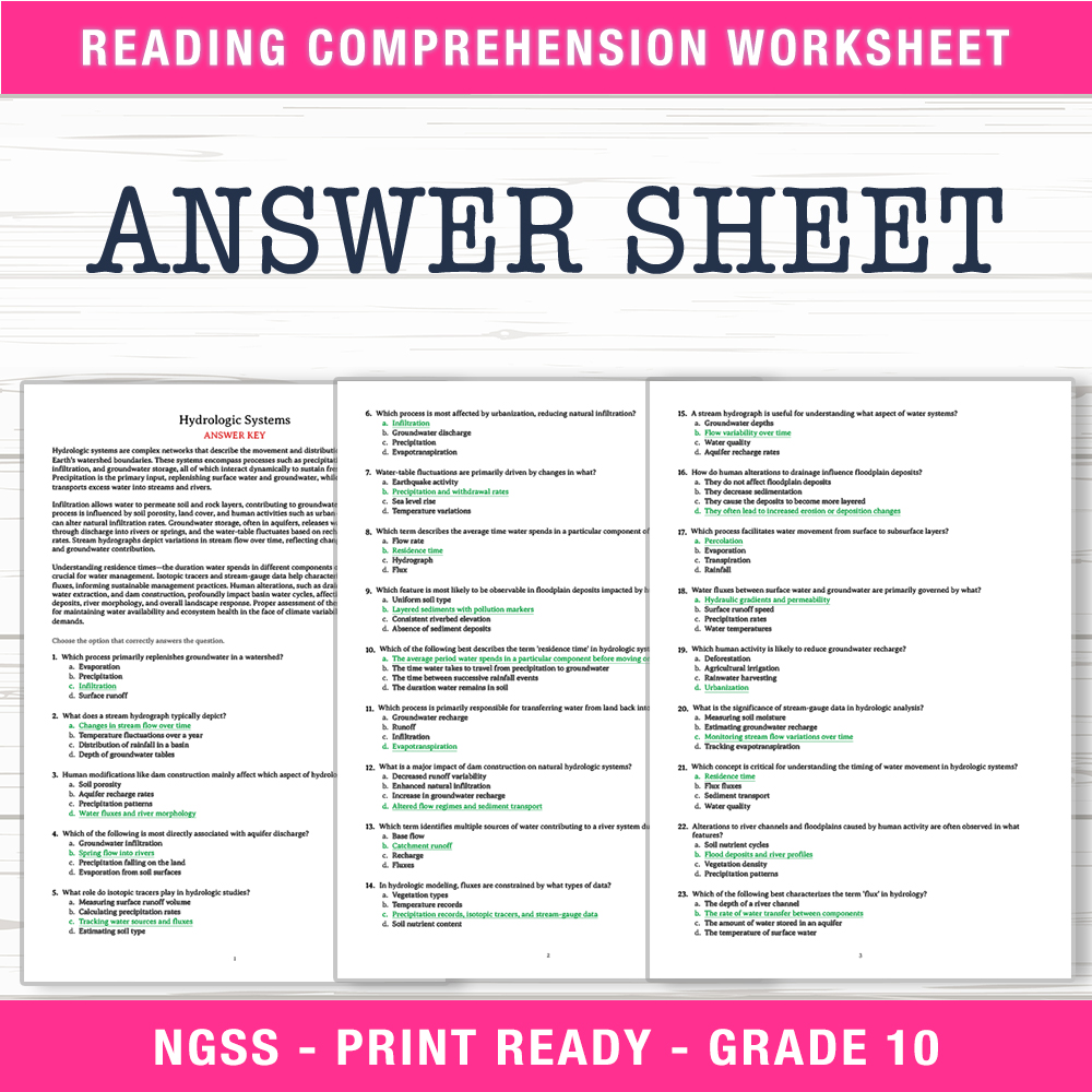 Grade 10 Science worksheet worksheet — Grade 10 Science – Hydrologic Systems Worksheet (PDF + Answer Key) — page 2