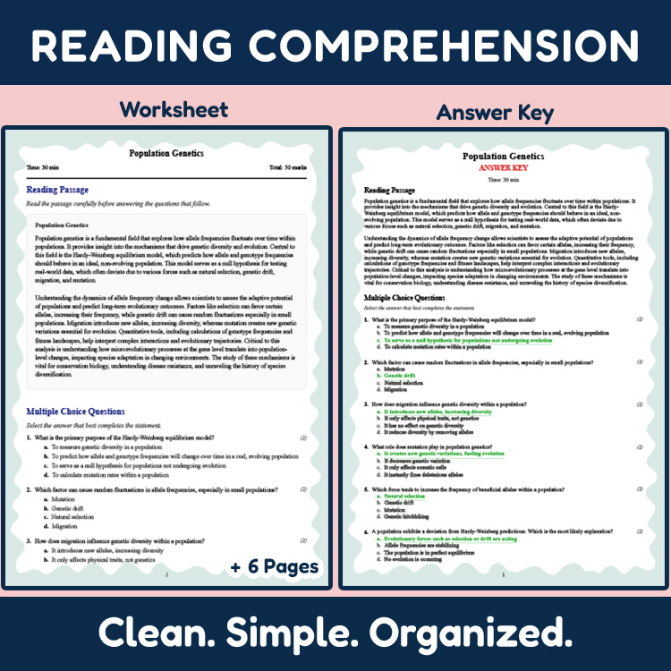 Grade 11 Science reading worksheets worksheet — Grade 11 Science | Population Genetics Reading Worksheets (PDF + Answer Ke…