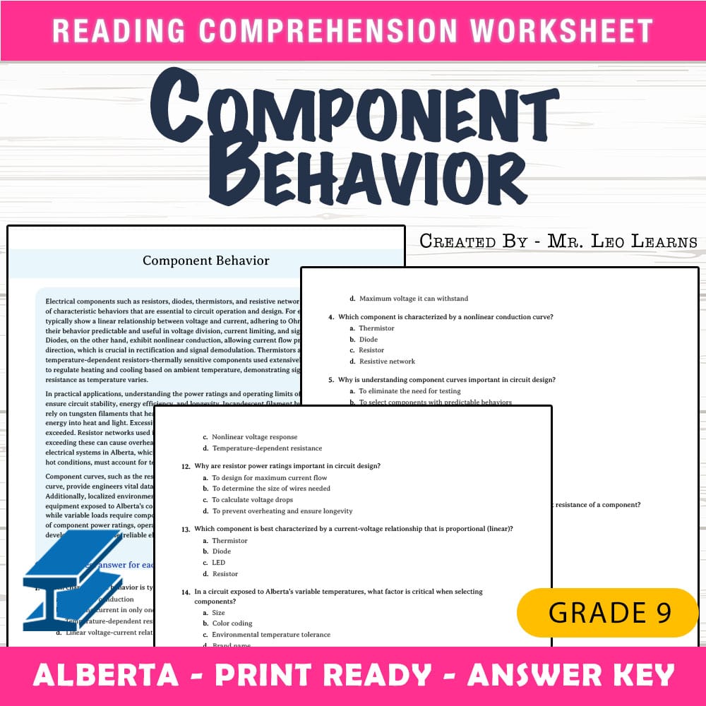 Grade 9 Science worksheet mcq paper worksheet — Grade 9 Science — Worksheet MCQ Paper for Mastering Component Behavior — p…