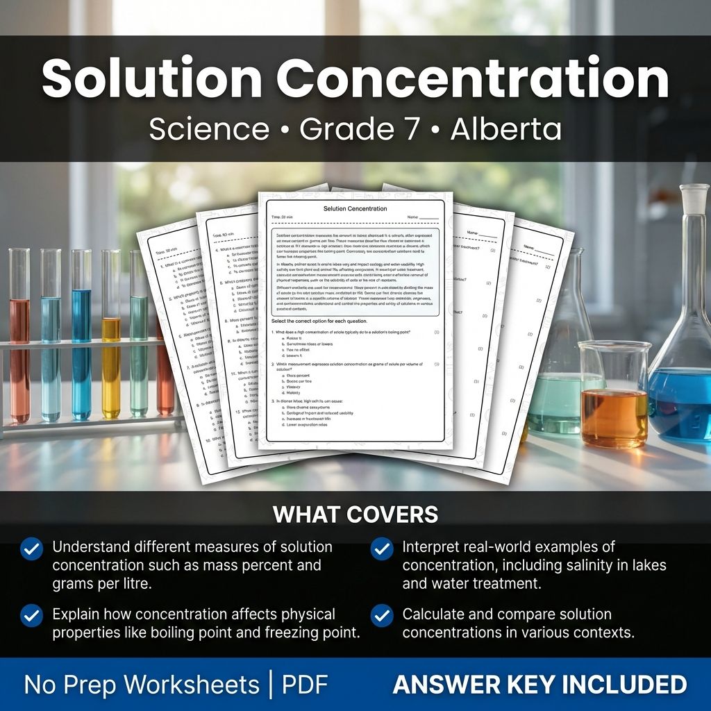 Grade 7 Science Worksheet on Solution Concentration | Alberta Standards