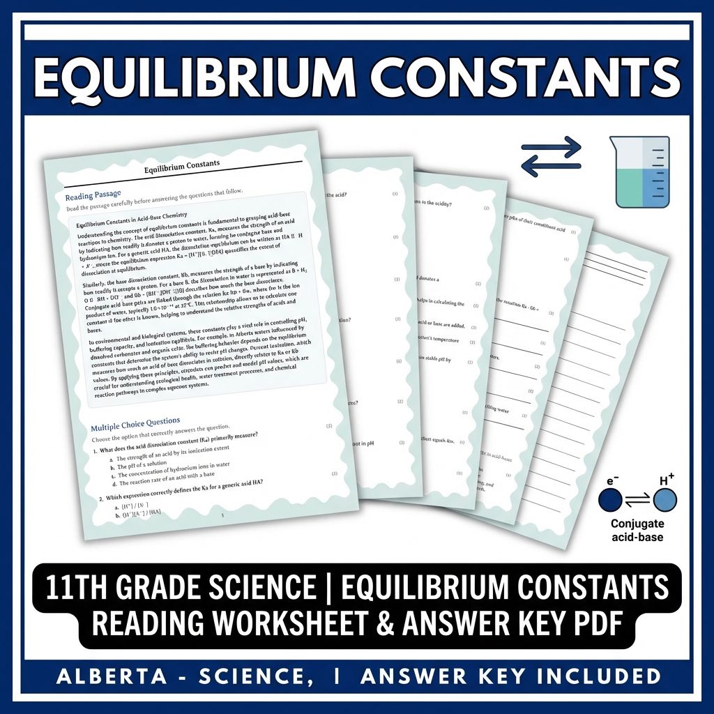 11th Grade Science | Equilibrium Constants Reading Worksheet & Answer Key PDF