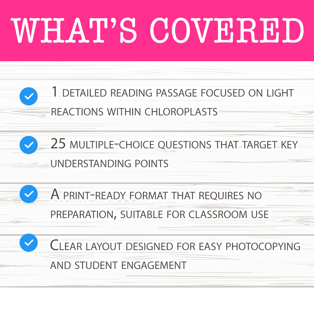 Grade 9 Science worksheet worksheet — Grade 9 Science — Light Reactions Worksheet for Mastering Photosynthesis — page 2