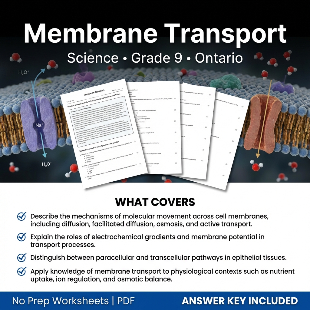 Membrane Transport Worksheet for Grade 9 Science – Ontario Standards