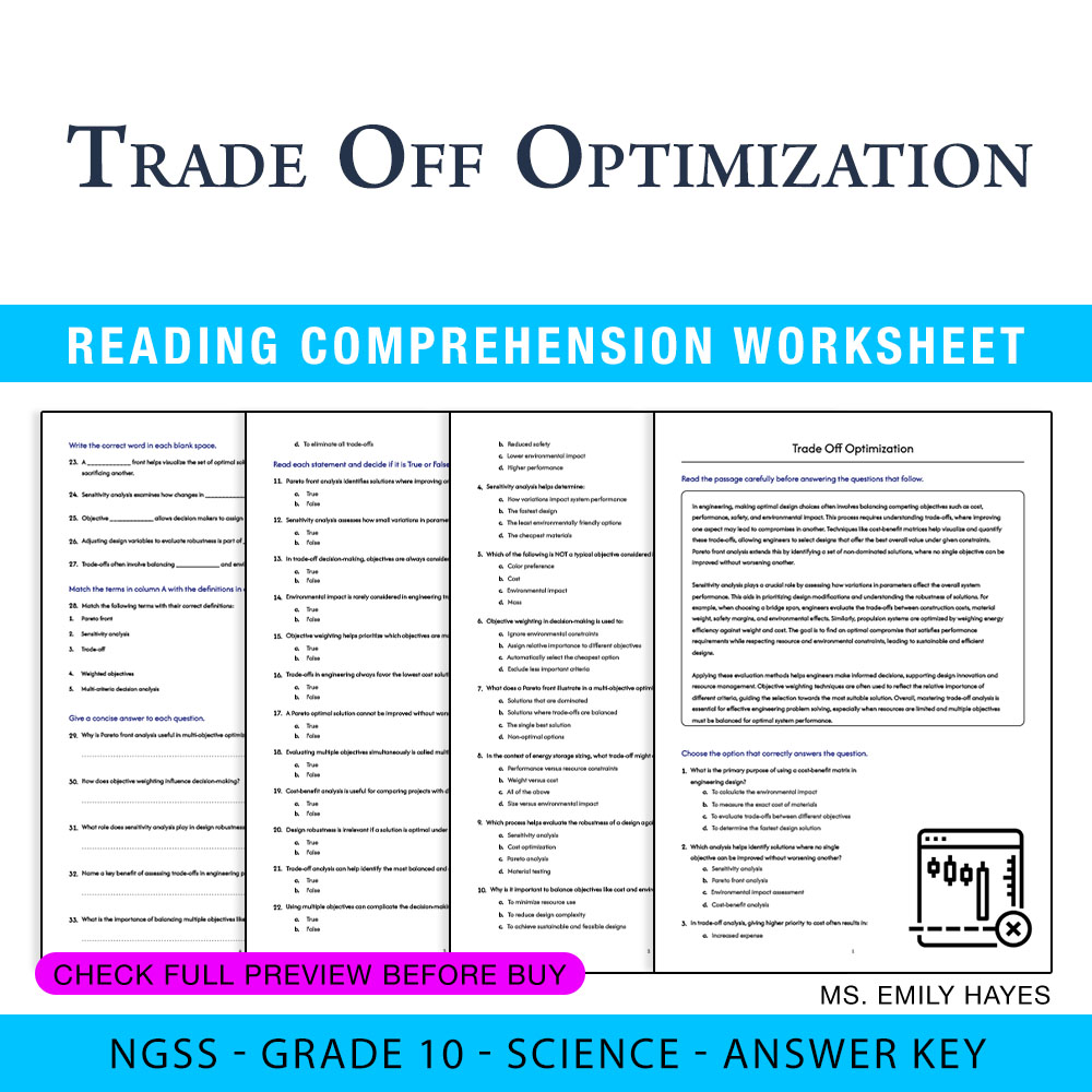 Grade 10 Science — worksheet — 10th Grade Science | Trade-Off Optimization Practice Worksheet (PDF+ Answer Key) — page 1