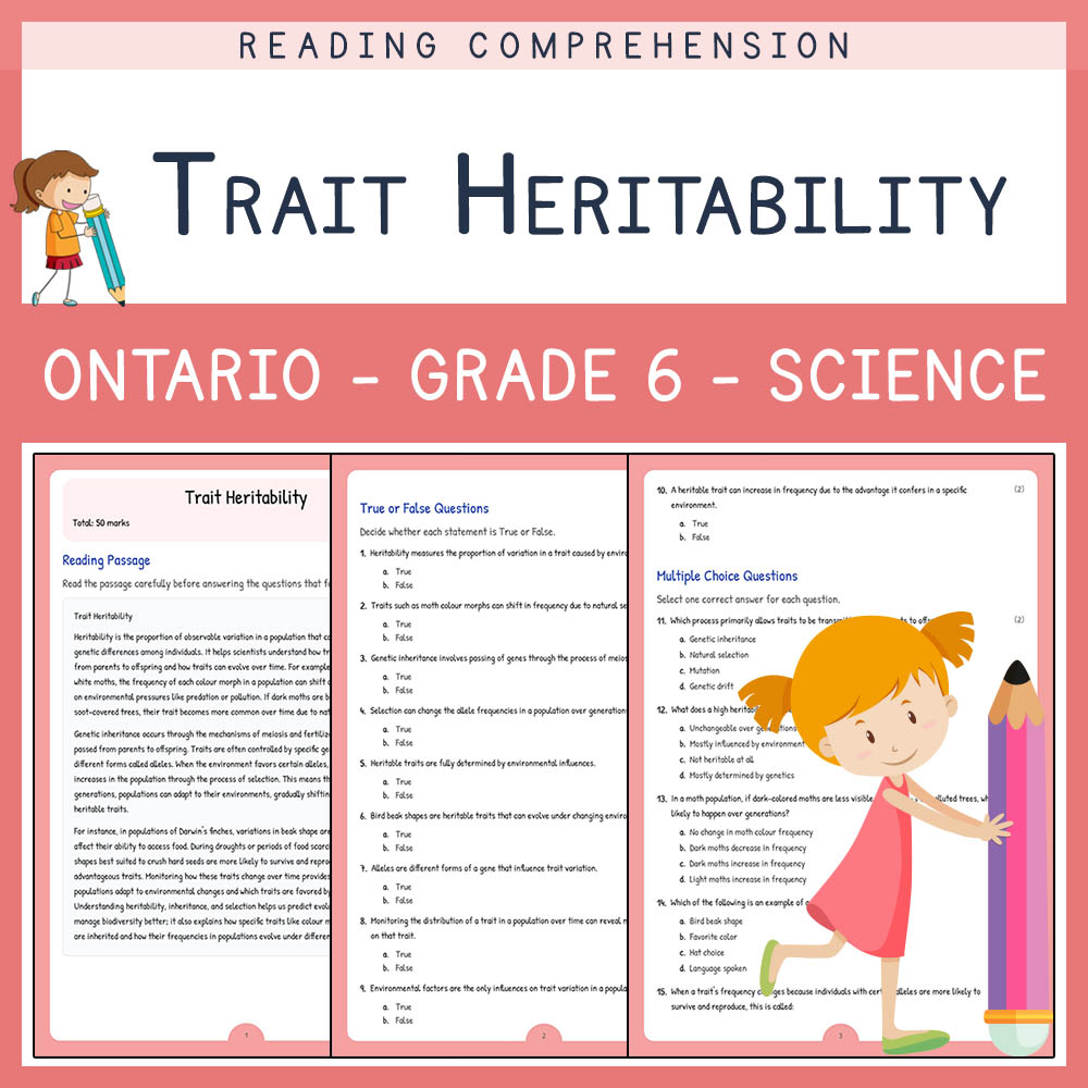 Grade 6 Science worksheet worksheet — Grade 6 Science | Trait Heritability Worksheet + Answer Key (PDF PDF) — page 1