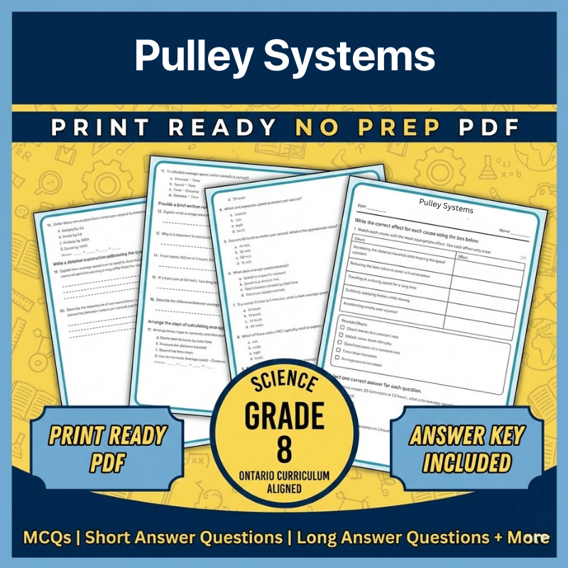 Grade 8 Science | Pulley Systems Worksheet (Science 1) Ontario (PDF)