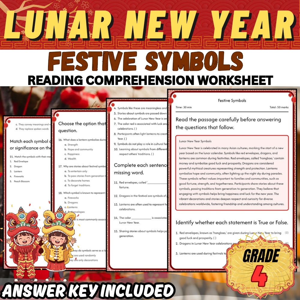 Grade 4 Holiday | Lunar New Year for Mastering Symbols | PDF + Answer Key