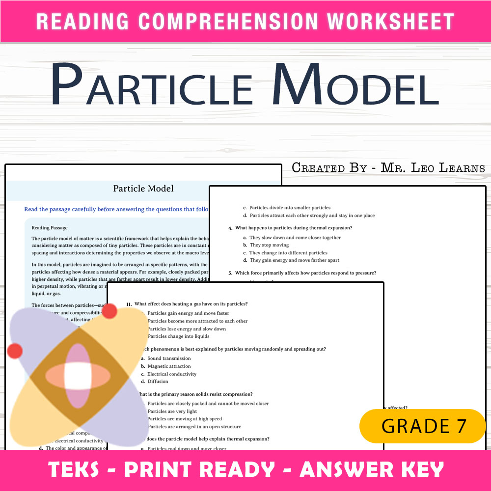 Grade 7 Science worksheet worksheet — Grade 7 Science — Particle Model Worksheet for Mastery — page 1