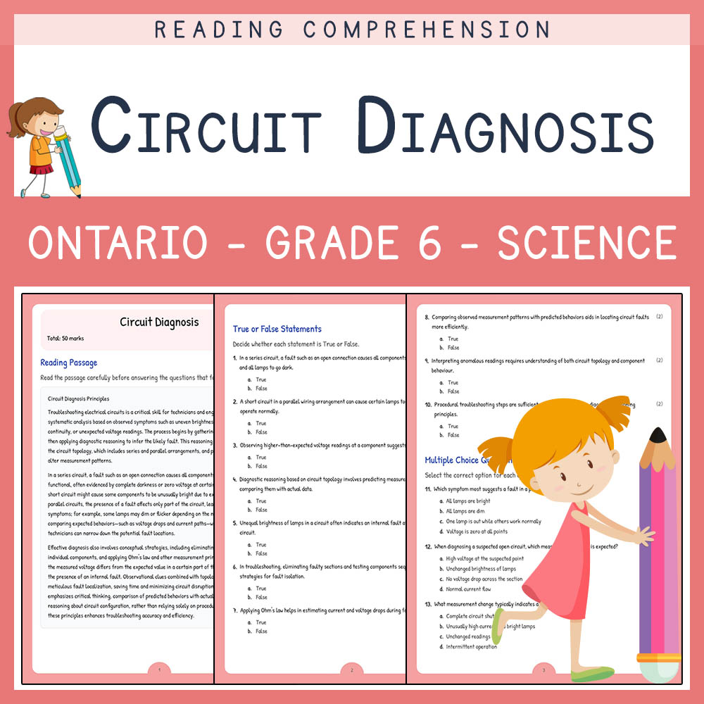 Grade 6 Science worksheet worksheet — Grade 6 Science | Circuit Diagnosis Worksheet (Answer Key) – Ontario Standard — page 1