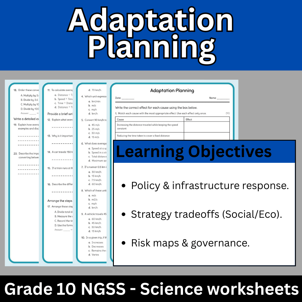 Grade 10 Science | Adaptation Planning Worksheet (NGSS Aligned) – PDF