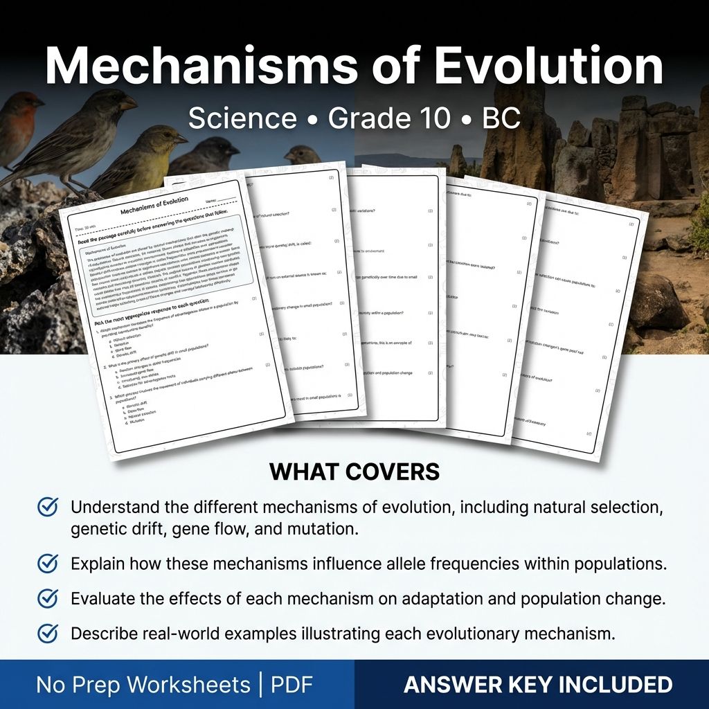 Grade 10 Science | Mechanisms of Evolution Worksheet & Answer Key(Printable PDF)