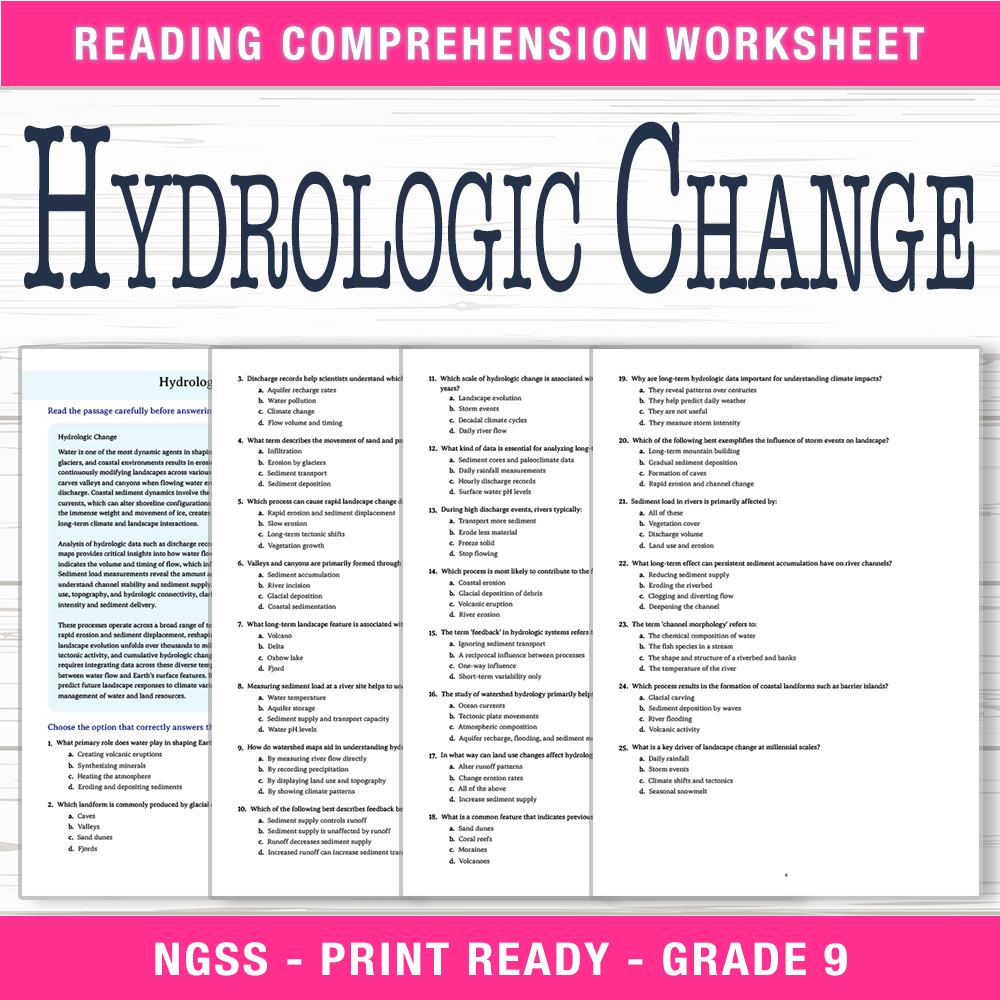 Grade 9 Science worksheet worksheet — Grade 9 Science | Hydrologic Change Worksheet (PDF + Answer Key) — page 1